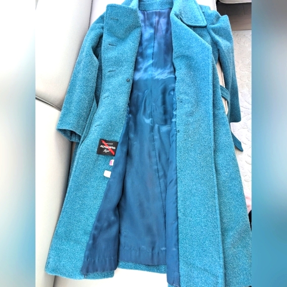 L' authentique Alpacama Royal Button Down Wool Long Green/Teal Coat. - Picture 5 of 7